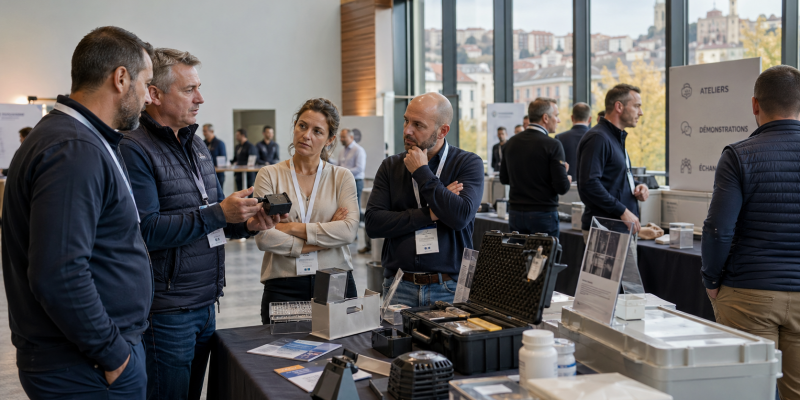 Professionnels de la lutte antiparasitaire découvrant des pièges et équipements lors d’un atelier